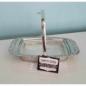 Queen Anne Silver Plated Tableware Serving Dish with Flower Border Glass Tray